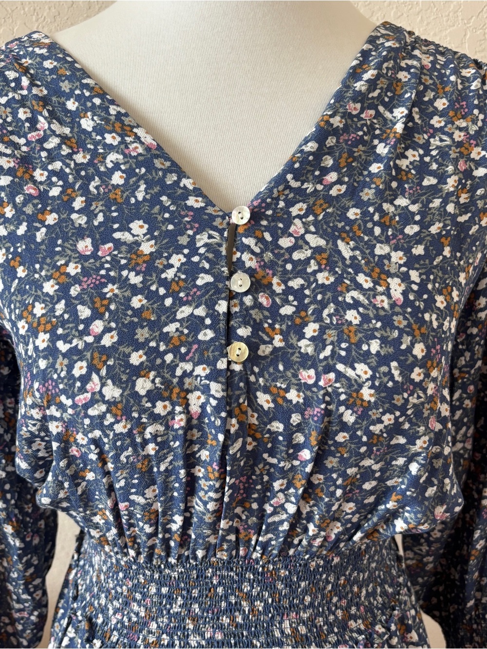 Rails Zana Boho Blue Ditzy Floral Cottagecore Smocked Waist Mini Dress Medium - Picture 3 of 7
